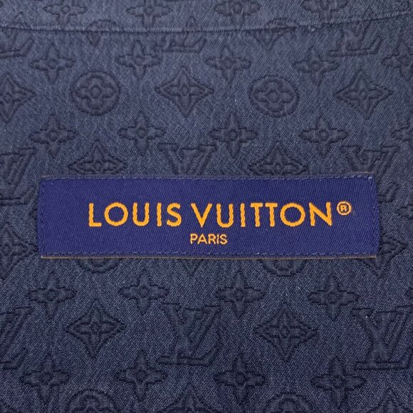 LOUIS VUITTON Mens Monogram Short Sleeve Button Down Shirt Size M Navy Blue Made - Picture 3 of 7